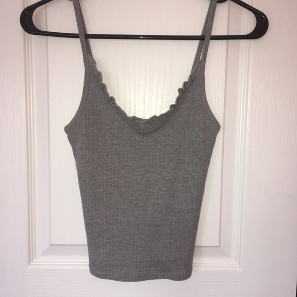 Topshop gray ribbed v-neck tank top - Picture 2 of 4